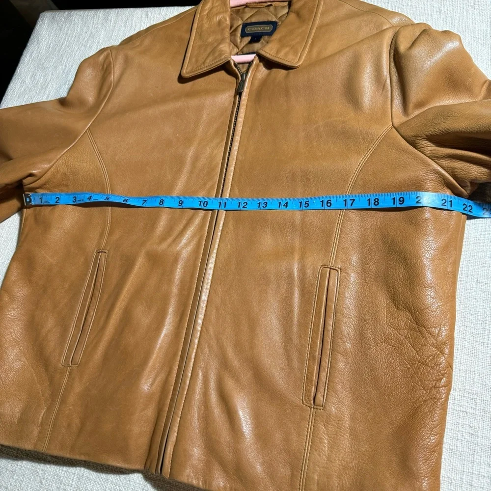 Coach Genuine Leather Jacket Tan Brown Quilted Lined Zip Front Size L